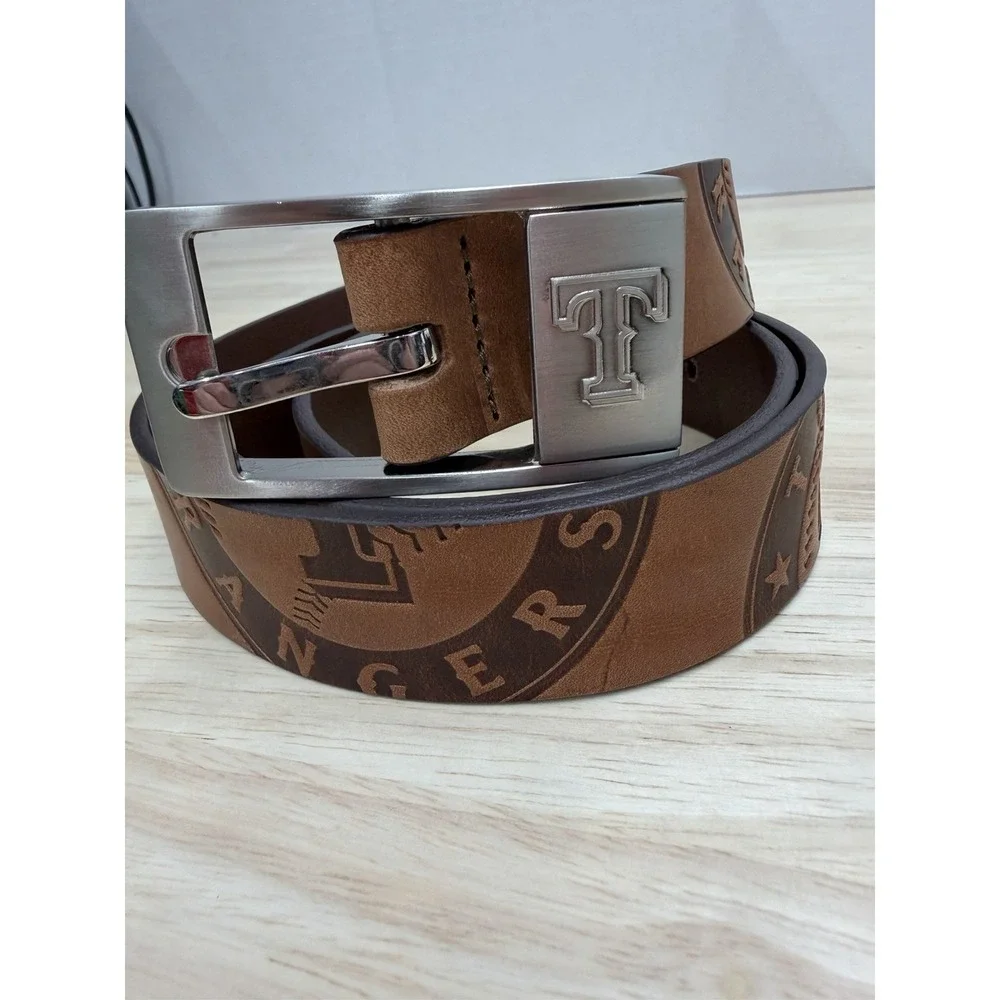 Texas Rangers Men's 40 Brown Leather Belt Branded - New